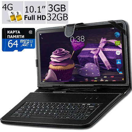 Планшет-телефон Adronix MT104 Matte Black 3GB/32 GB LTE IPS 10/1" Full HD+ Чохол-клавіатура +Карт пам'яті 64GB, фото 1