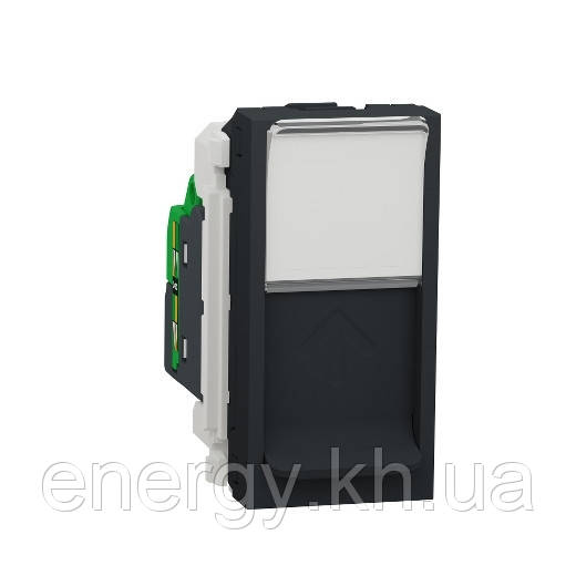 Розетка комп RJ45, один кат.6 STP, 1мод Антрацит, фото 1