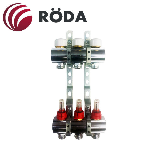Коллекторная группа Roda на 6 выходов с расходомерами и термостатическими клапанами (латунь) - фото 1 - id-p146390404