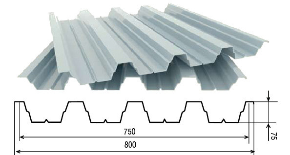Профнастил Несучий Оцинкований Н - 75 0,8 мм (802/750)