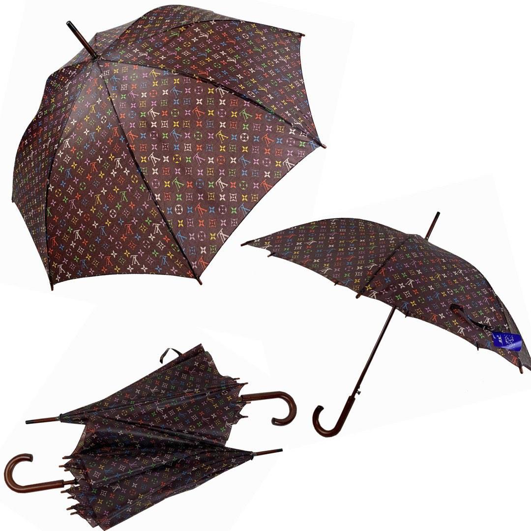 Стильна жіноча парасолька-тростина з коричневим куполом