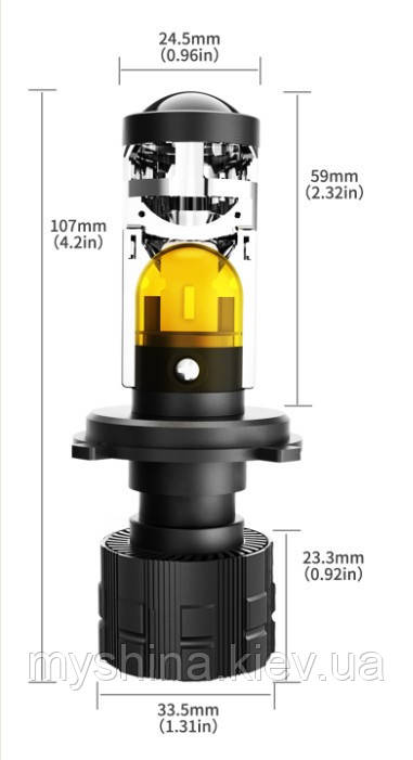 Світлодіодні LED лінзи формату XS H4 Mini 72W /5700K White/Yelow 5200/7200Lm (лінзи H4 LED)