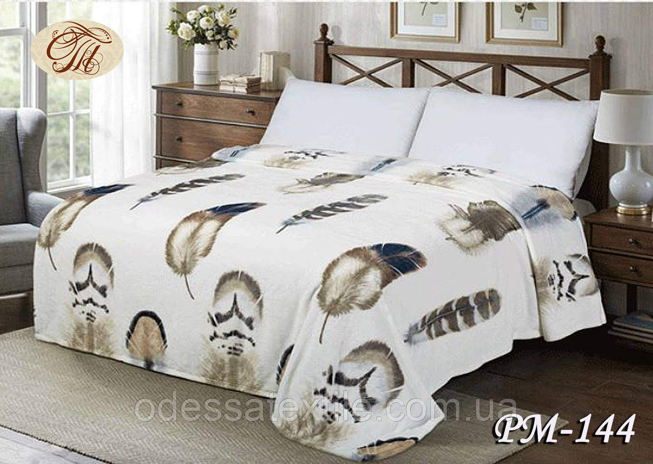 Плед из флиса Пір'я на світлому (160х210), фото 1