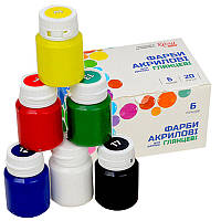 Набор акриловых красок для декора ROSA Talent глянец 6 цветов 20 мл баночки в картоне (90747255)