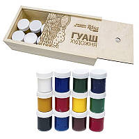Набір гуашевих фарб ROSA Studio 12 кольорів 40 мл баночки в дереві (221547)