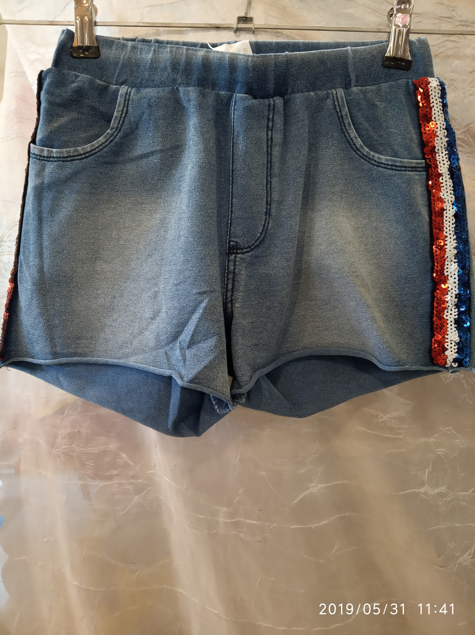Шорти котонові джинс на резинці, з боків з кольоровими паєтками YF-8487 дівчаткам, Туреччина
