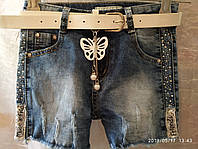 Шорты джинс по бокам паетки с белым поясом бабочка и цепочка 3253 девочкам, Турция