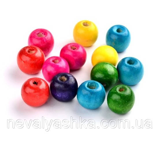 Дерев'яна Намистина 1 шт Кольорова Лак 1,3 см 13 мм Різнокольорова Намистинка для Бізіборду / Бізікуба з Дерева Бусина Намистини