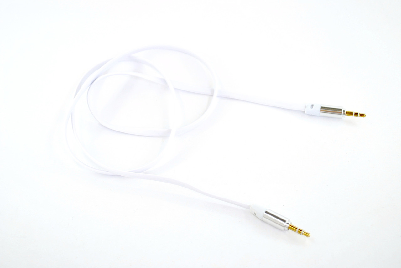 Аудіо кабель 3,5mm / 3,5mm AUX 2pin (плоский, метал. Коннект, тех.пакет) White