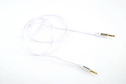 Аудіо кабель 3,5mm / 3,5mm AUX 2pin (плоский, метал. Коннект, тех.пакет) White