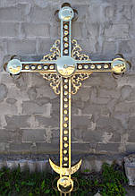Хрест церковний 4-кінцевий із візерунком, медальйонами та півмісяцем