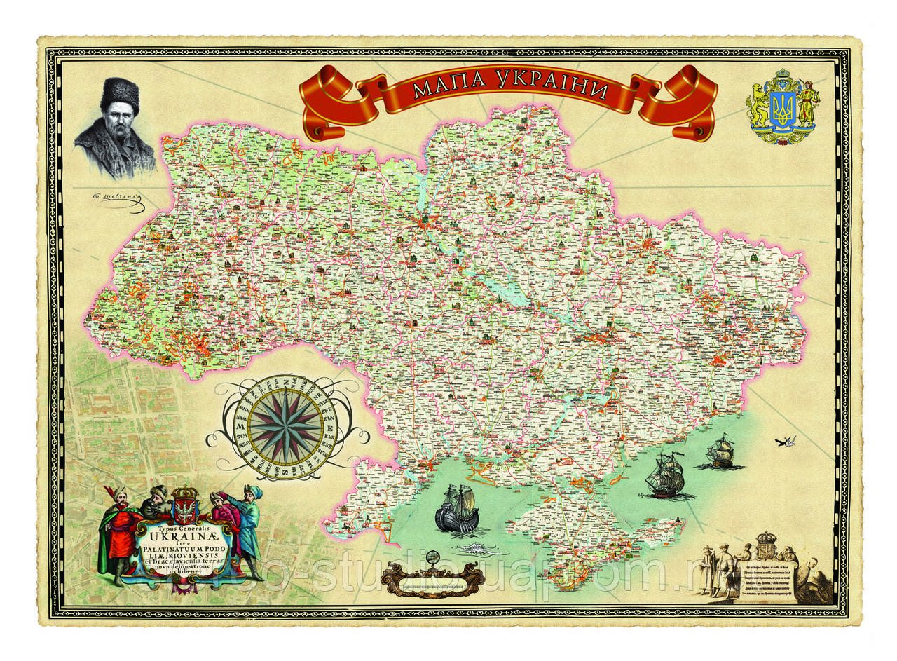 Карта Украины под старину, цена 427 грн — Prom.ua (ID#146454235)