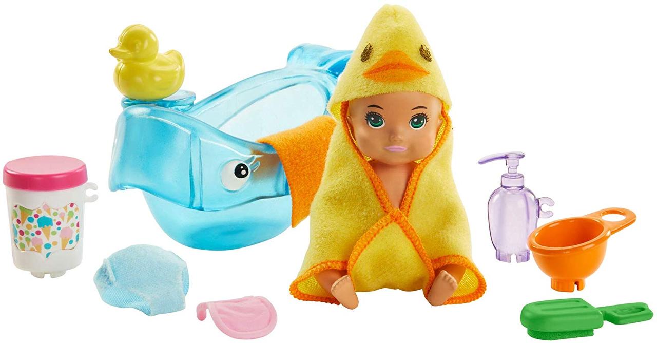 Барбі немовля ​Barbie Skipper Babysitters Inc. Feeding and Bath-Time Playset with Color-Change Baby Doll GHV84