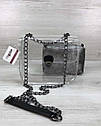 Прозора міні срібляста сумочка з косметичкою силіконова сумка клатч на ланцюжку крос боді через плече, фото 3