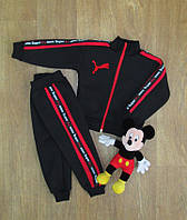 Теплий дитячий спортивний костюм зі вставкою, чорний трикотажний комплект зимовий для дітей на флісі