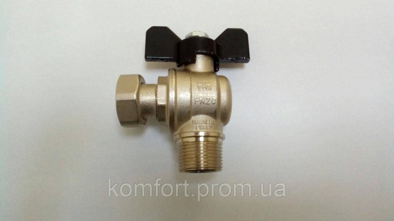 Кран кутовий з накидною гайкою 1/2 "х 1/2" ВН чорн / черв метелик Tiemme Made in Italy (15мм)