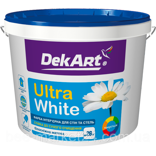Фарба інтер'єрна акрилова DekArt Ultra White білосніжна 4 кг