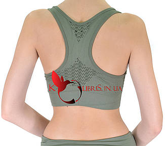 Жіночий спортивний топік оливкового кольору з перфорацією