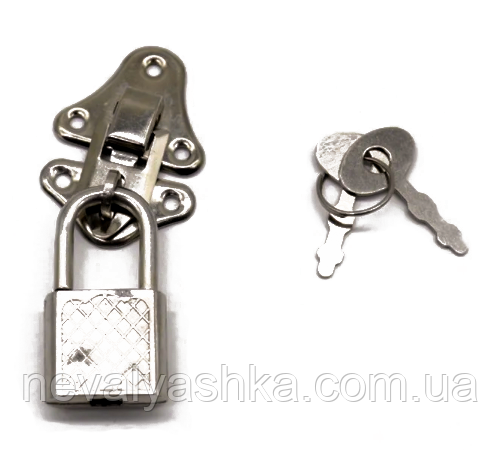 Замок Навісний 2,5 см + Накидний для Дверцят Бизиборда (Без Саморізів) з Ключиками Метал Срібло Колодки Замочок бізіборда, фото 1