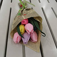 Букет із мильних квітів тюльпани та троянди Квіткова композиція з мила ручної роботи Мильний букет