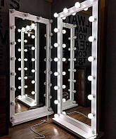 Гримерне дзеркало 180 х 80 з лампами на весь зріст на колесах (Дзеркало ростове підлогове з підсвічуванням)