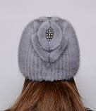 Жіноча в'язана хутряна шапка норкова "Кулька Листок", фото 3