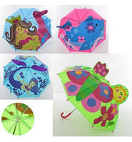 Парасолька дитяча довжина 60 см, тростина 60 см, діам.73 см, спиця 45 см, тканина, вушка, мікс вигляд, у кульці