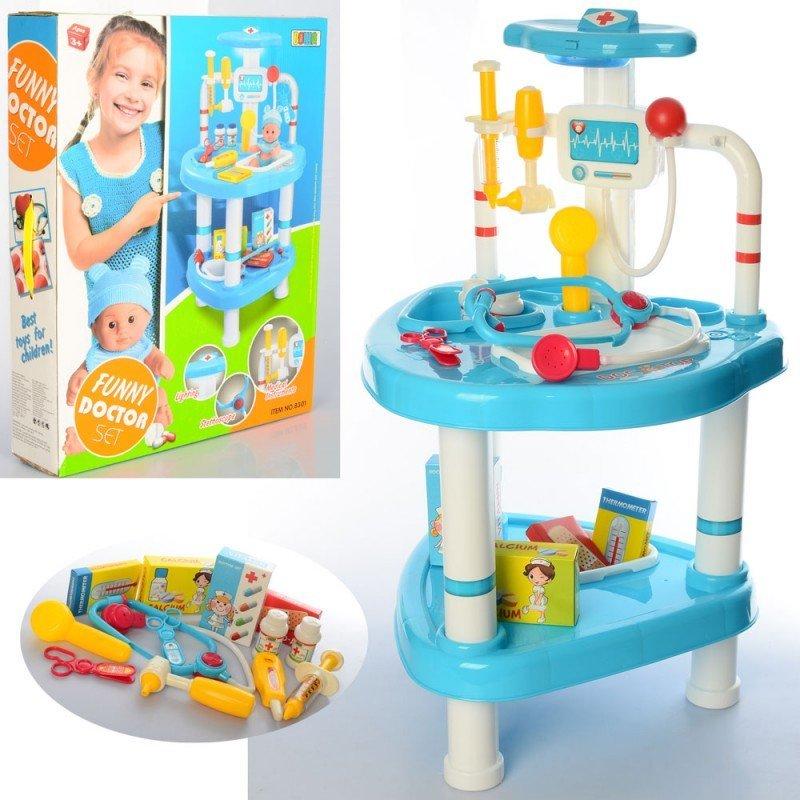 8301A Набор Доктор столик42-38-70см,стетоскоп, термометр,инструм,33предм,св,бат, в кор,53-41,5-10см