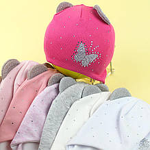 28634 Дитяча шапочка з вушками дівчинці Метелик р.42-44