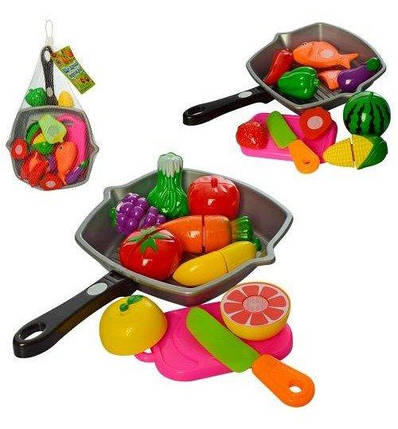 3016C Продукти на липучці, сковорідка, ніж, дощечка, у сітці 30-20-6 см, фото 1