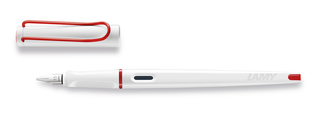 Ручка Чернильная Lamy Joy Сяюча Біла з червоною кліпсою 1,5 мм / чорнила T10 Сині (4014519718741)