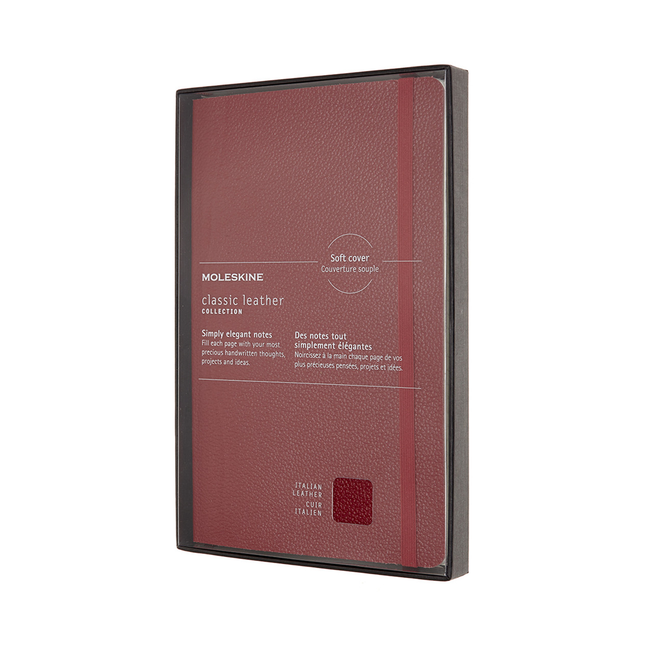 Блокнот Moleskine Leather середній 13х21 см в лінію Бордовий М'який + Бокс (8053853605986), фото 1