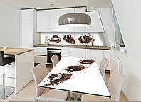 Вінілова наклейка на стіл Чашки та зерна кави самоклейка на столи білий фон абстракція кави 600*1200 мм