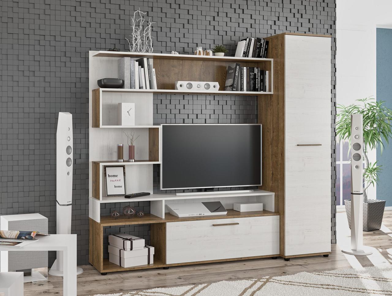 Стінка ТБ + Пенал Мебель Сервис (196х46х185.9 см) Дуб апріл + Андерсон пайн, фото 1