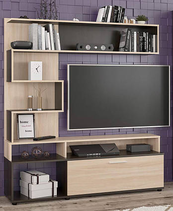 Стінка ТБ Феррара Мебель Сервис (151.4х37.6х169.3 см) Венге темний + Ясен світлий (без пенала)