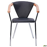 Обідній крісло-стілець АМФ Таня хром сидіння-чорний кожзам підлокітники-бук, фото 4