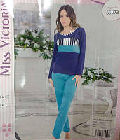 Комплект демисезонный женской домашней одежды, (футболка длинный рукав+штаны), Miss Victoria (размер S-M)