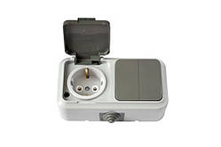 Вимикач вуличний подвійний з розеткою IP54 2В-РЦ-659