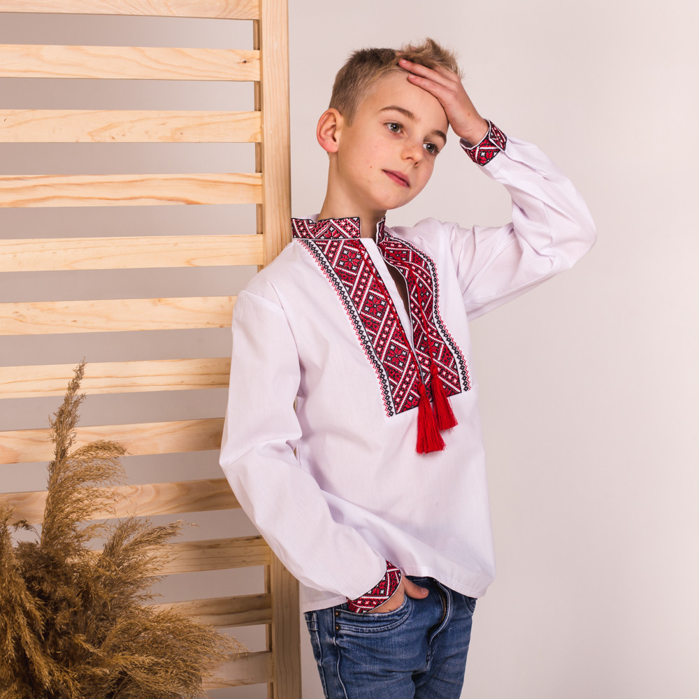 Вишиванка Moderika Матвійко біла з червоною вишивкою