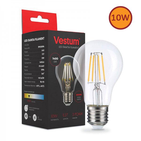 Філаментна лампа LED Vestum А60 Е27 10 Вт 220 V 3000 К