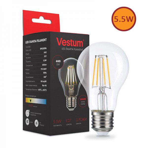Філаментна лампа LED Vestum А60 Е27 5,5 Вт 220 V 3000 К