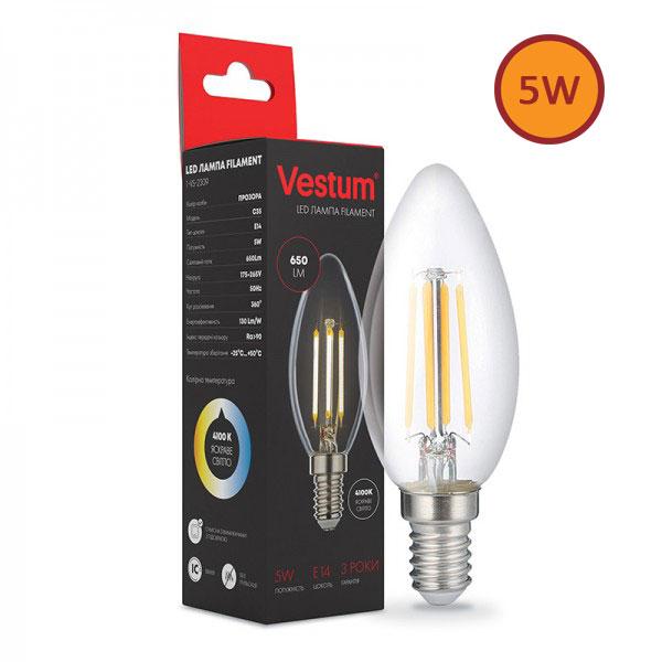 Філаментна лампа LED Vestum С35 Е14 5 Вт 220 V 4100 К