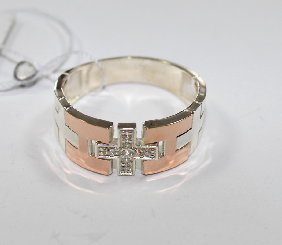 Мужской серебряный перстень с золотом "Ватикан" Кольцо для мужчины из серебра с фианитами - фото 2 - id-p1139070838