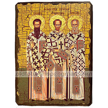 Ікона Три святителя "Василь Великий, Григорій Богослов та Іоанн Златоуст" ,ікона на дереві 130х170 мм