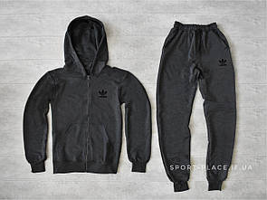 Чоловічий спортивний костюм Adidas (Адідас) темно сірий, толстовка з замком , штани, олімпійка (кельми)