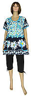 Туника женская летняя трикотажная с карманами 19044 Dasha Batal коттон Черная с голубыми ромашками