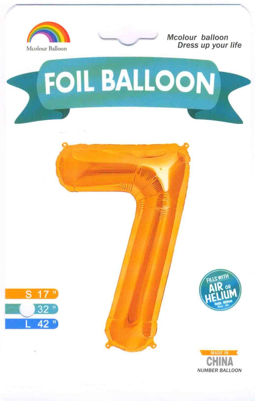 Кулька в упаковці "7" Колір: золото. Розмір: 32"(80см). Материал: Фольга.
