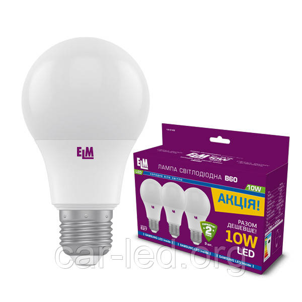 Комплект ламп світлодіодних стандартних B60 PA10S 10W E27 4000K 175-250V алюмопл. корп. 3шт. 18-0183