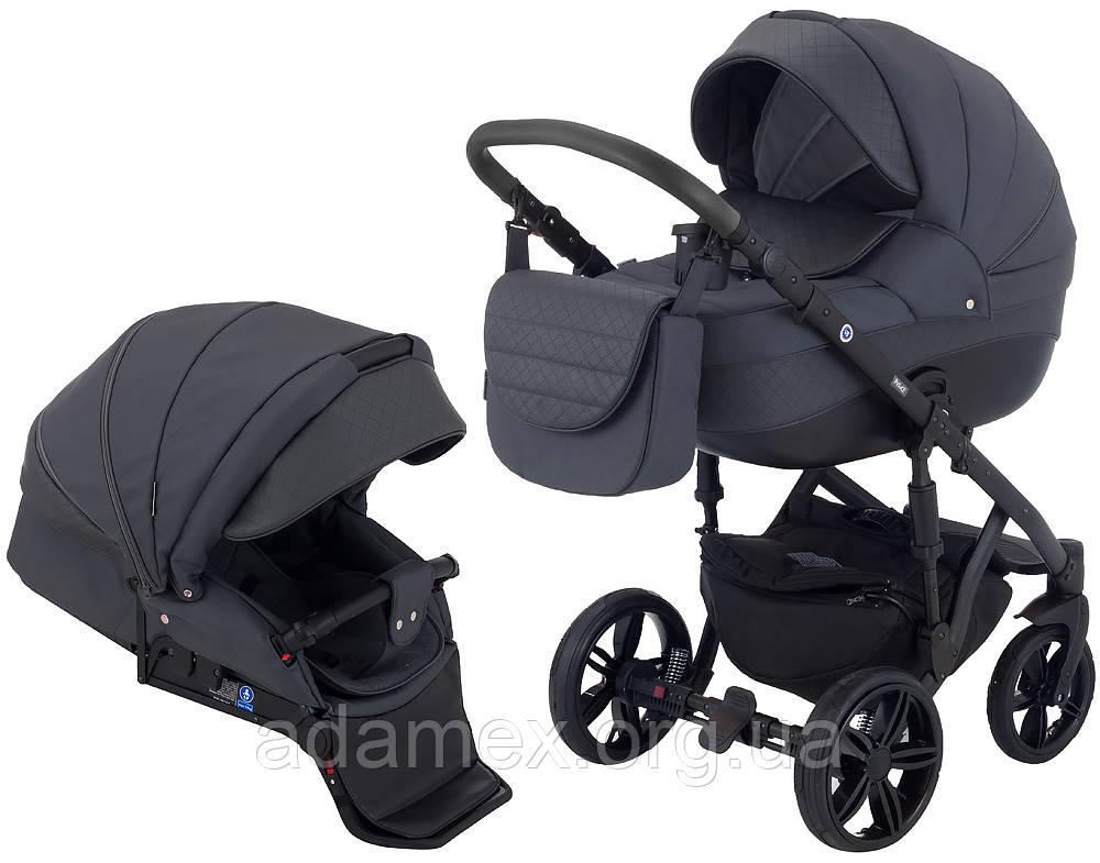 Коляска Adamex Prince X 36 чорна рама на колесах непрокалываемых