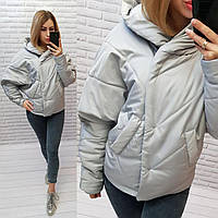 Куртка коротка оверсайз матова арт. 187 сіра світла/світло-сірий колір/ світло-сіра